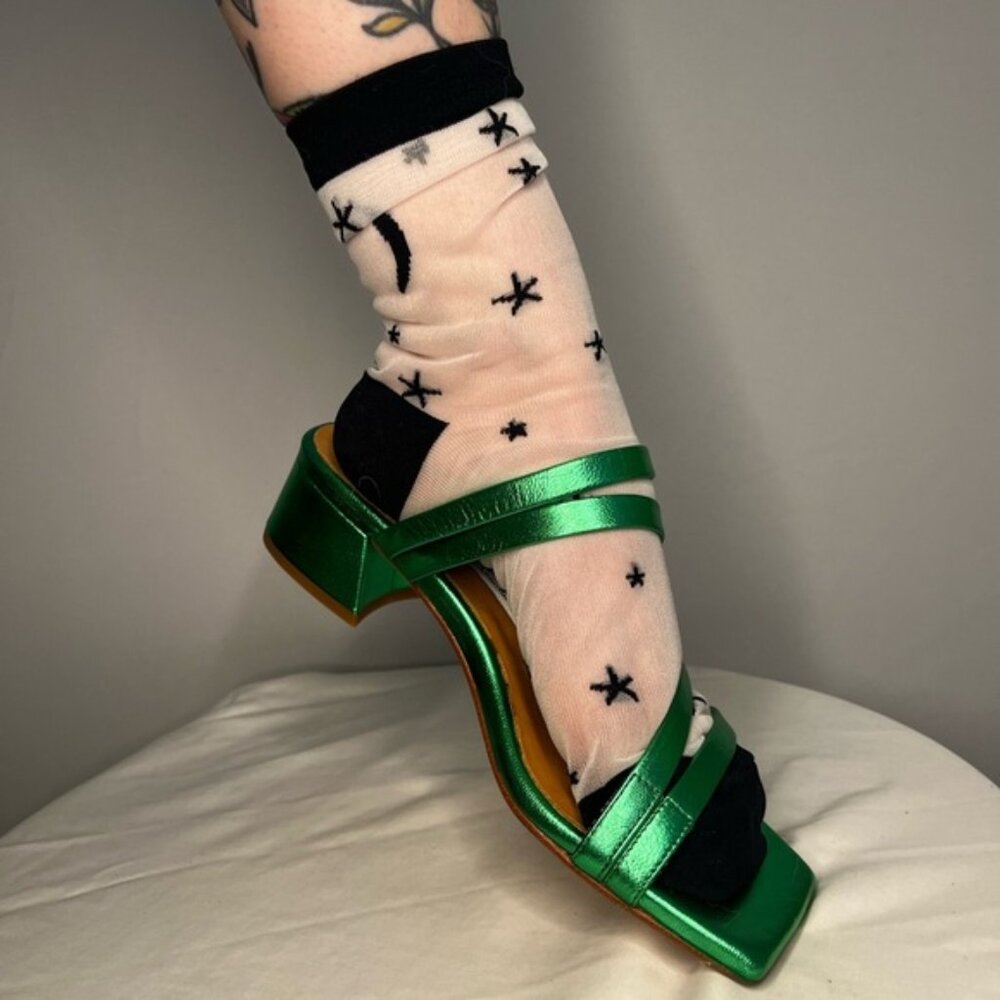 Miista Eva Square Toe Green Metallic Strappy Summer Sandal